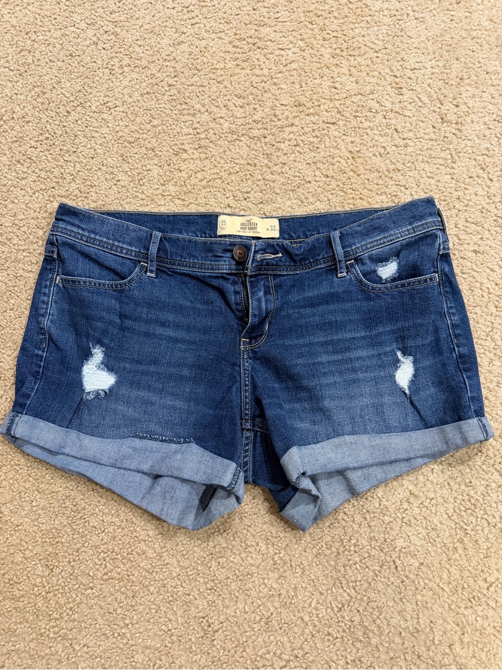 Hollister Dark Blue Distressed Cuffed Denim Shorts - Women
